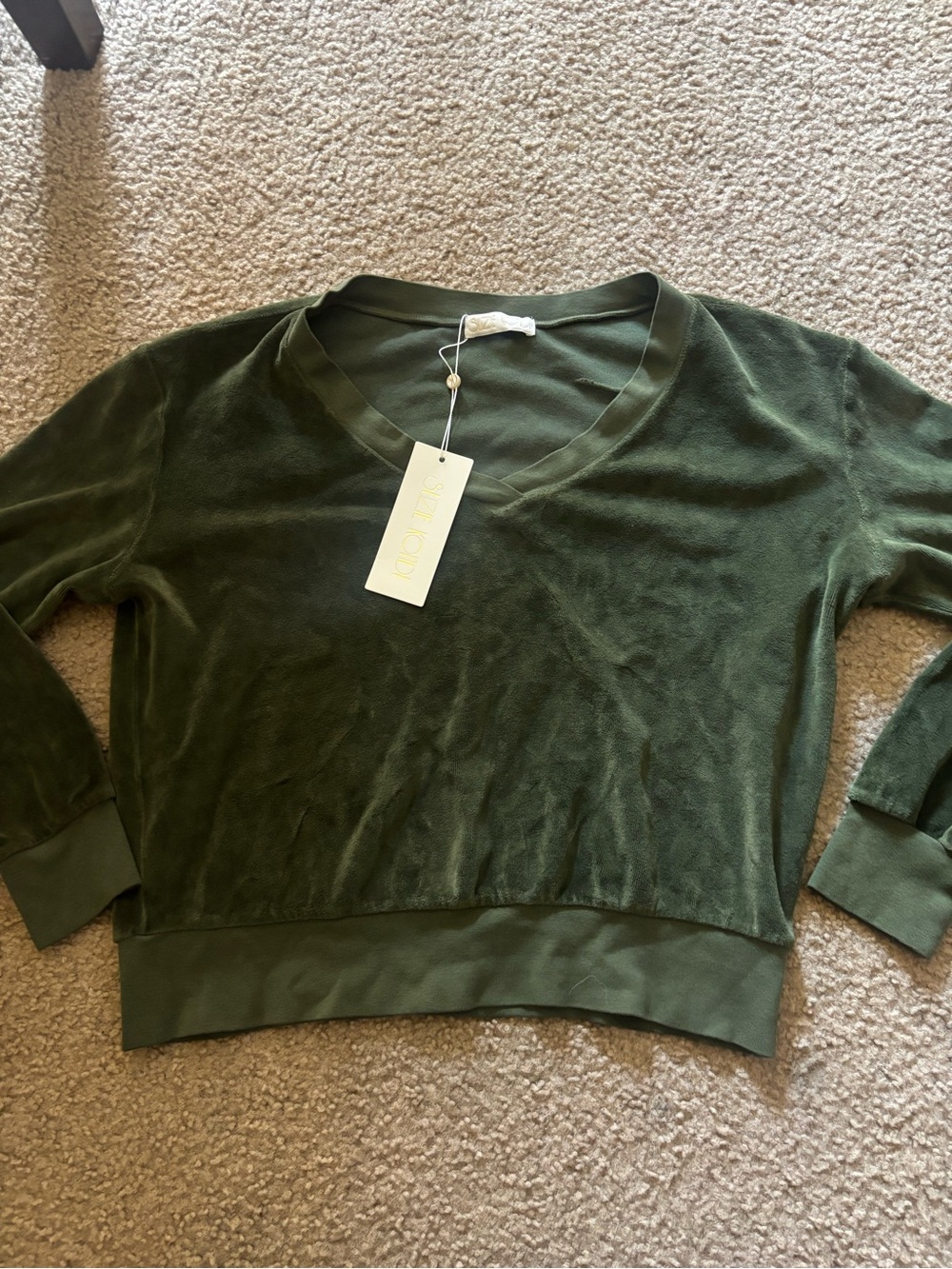 Suzie Kondi Velour Cropped Crewneck Top Green Size M Long Sleeve